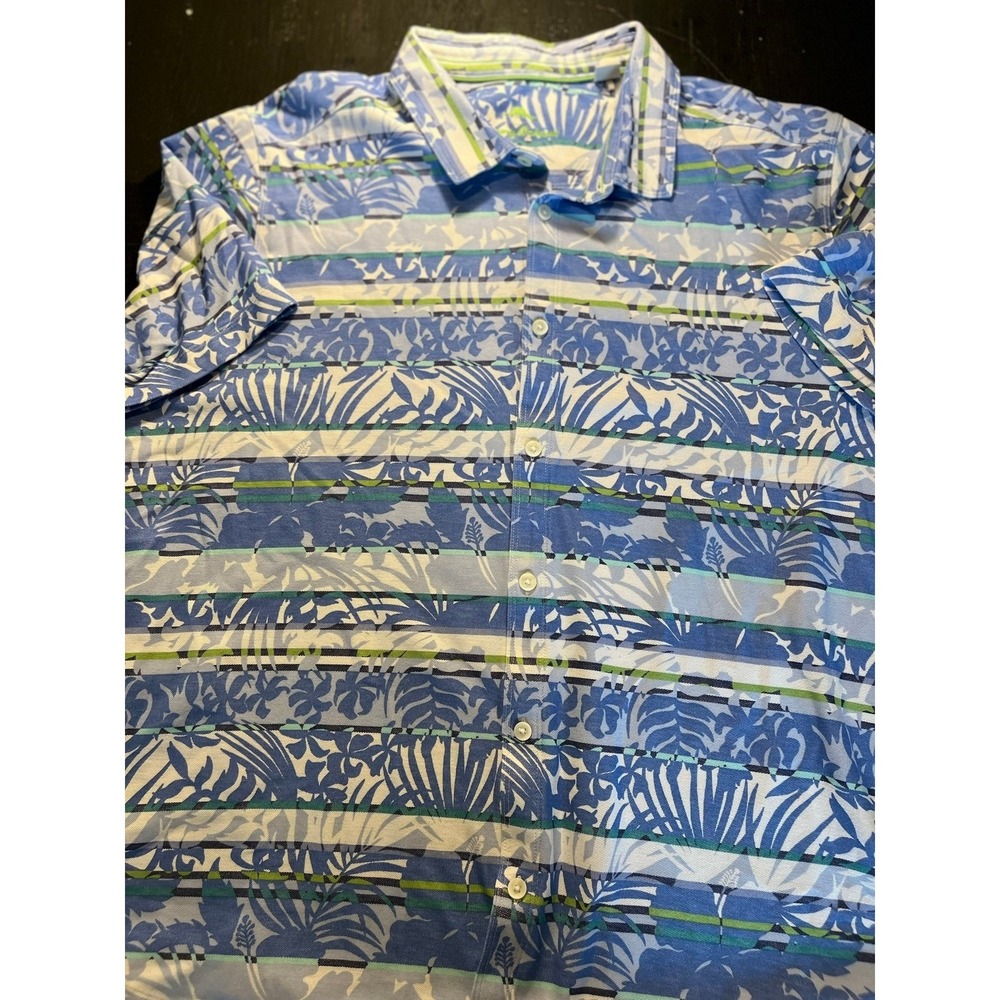 Tommy Bahama Mens XXXL Tropical Floral Striped Short Sleeve‎ Button Up Shirt